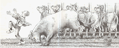 illustratie van Ruud Bruijn uit 'Astrid Lindgren vertelt' (1988), p. 8-9.